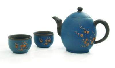 Blue Oval Blossom Yixing Tea Set